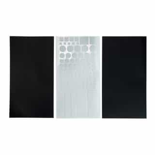 Naklejki blokujące światło - LEDim - 6 szt. biały arkusz z wyciętymi naklejkami do blokowania światła i dwa czarne arkusze 80% i 100%